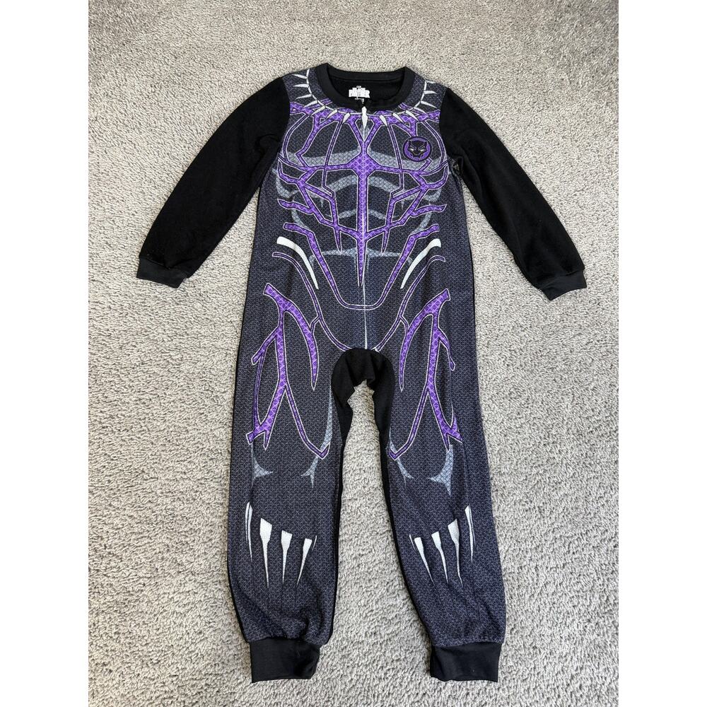 Marvel Coverall Boys 4T Black Black Panther Fleece One-Piece Zip Pajamas